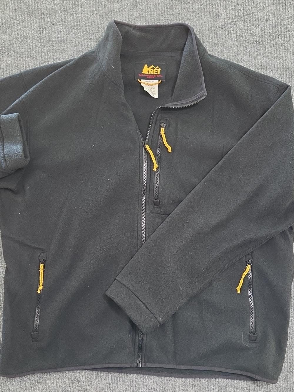 REI Black Fleece Jacket with Yellow Zipper Pulls